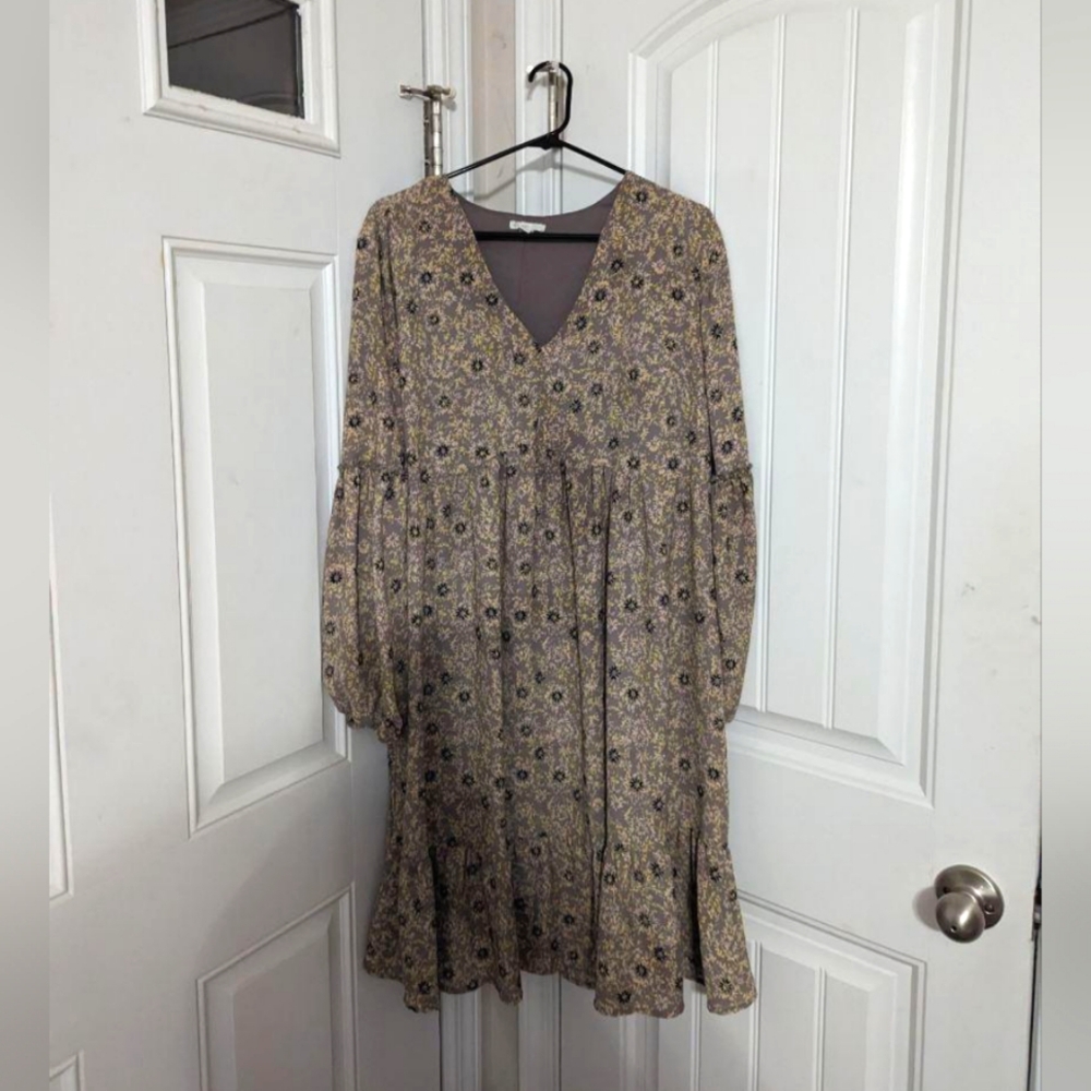 Women's CATO Grey Long Sleeve Floral Print Midi Dress